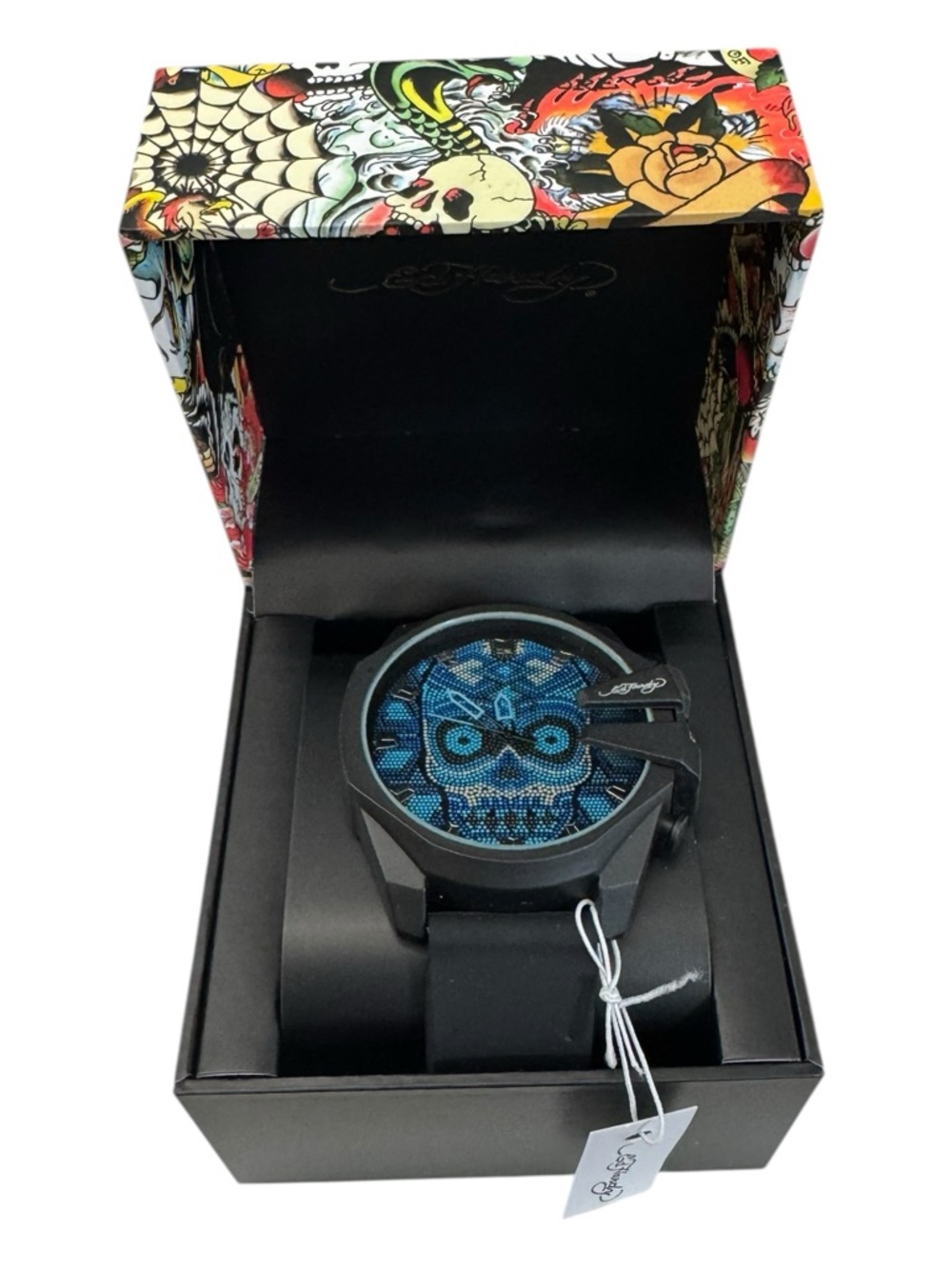 Ed Hardy Black Watch with Blue Skull Dial